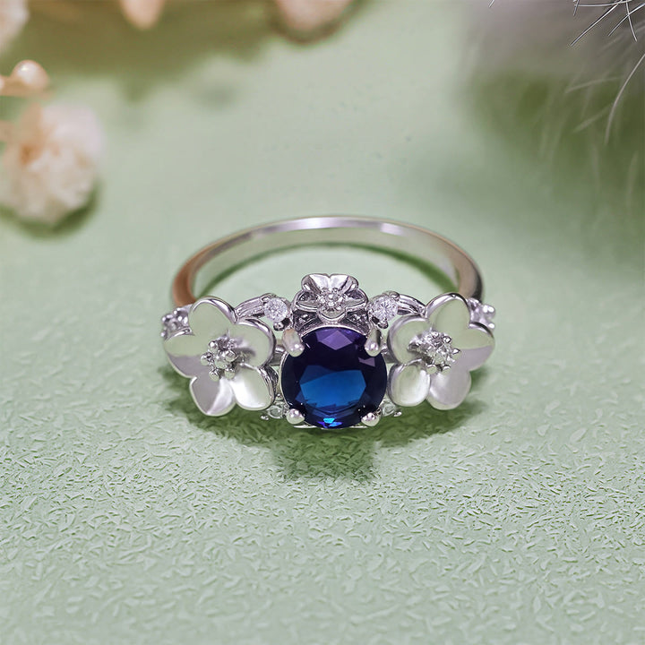 Anello Olivenorma"Blooming Flowers" in ossidiana e zircone bianco