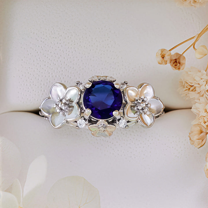 Anello Olivenorma"Blooming Flowers" in ossidiana e zircone bianco