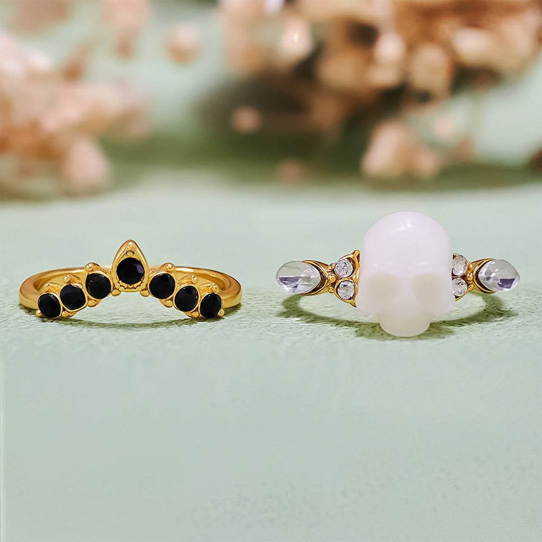 Olivenorma Gothic Resin Skull e anello a corona in moissanite