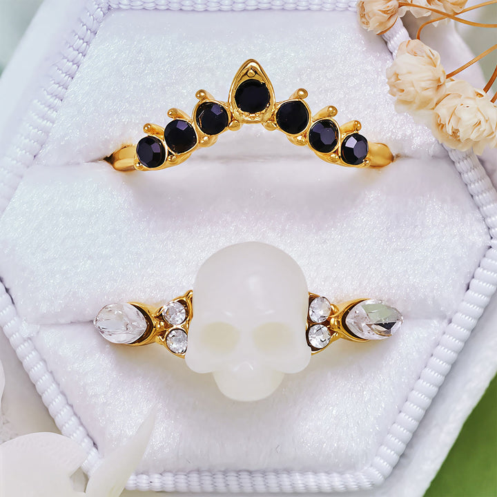 Olivenorma Gothic Resin Skull e anello a corona in moissanite