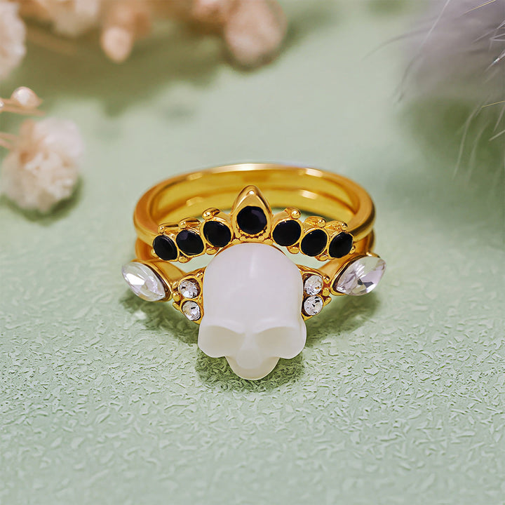 Olivenorma Gothic Resin Skull e anello a corona in moissanite