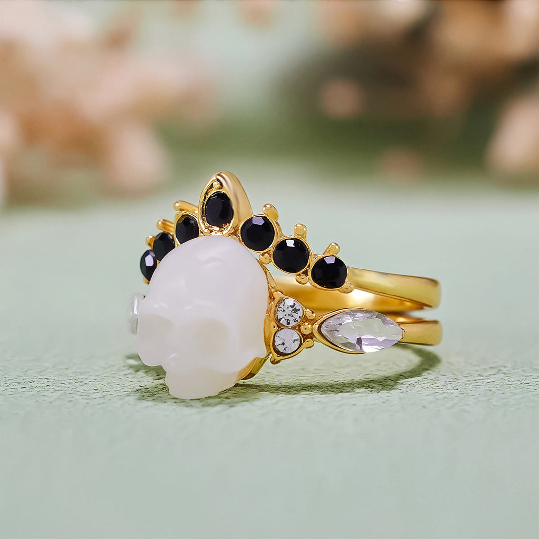 Olivenorma Gothic Resin Skull e anello a corona in moissanite