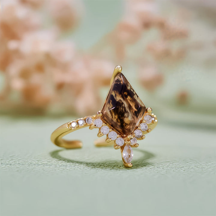 Olivenorma"Purification Stone" Anello di fidanzamento con diamante Herkimer, sale e pepe