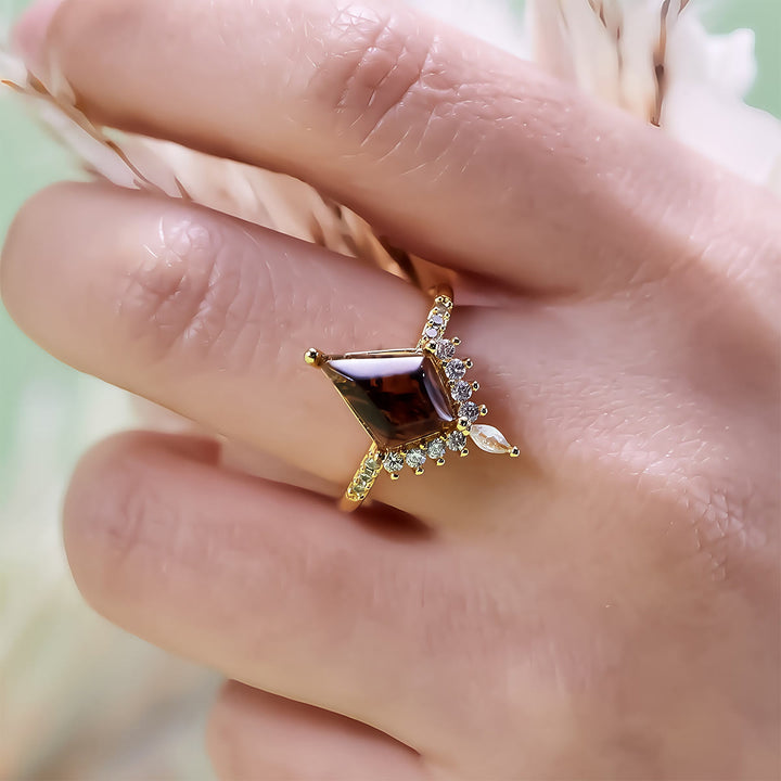 Olivenorma"Purification Stone" Anello di fidanzamento con diamante Herkimer, sale e pepe