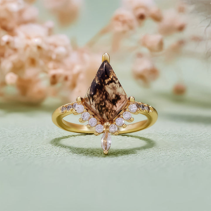 Olivenorma"Purification Stone" Anello di fidanzamento con diamante Herkimer, sale e pepe