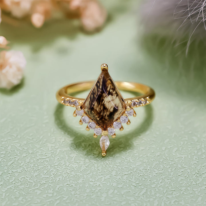 Olivenorma"Purification Stone" Anello di fidanzamento con diamante Herkimer, sale e pepe