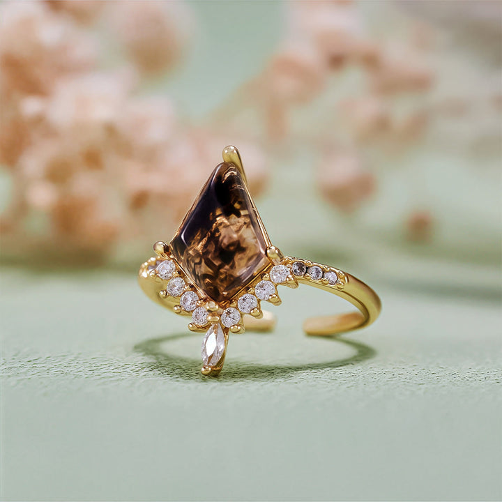 Olivenorma"Purification Stone" Anello di fidanzamento con diamante Herkimer, sale e pepe