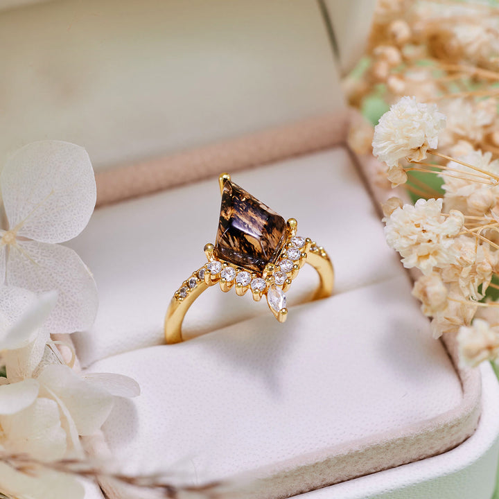 Olivenorma"Purification Stone" Anello di fidanzamento con diamante Herkimer, sale e pepe