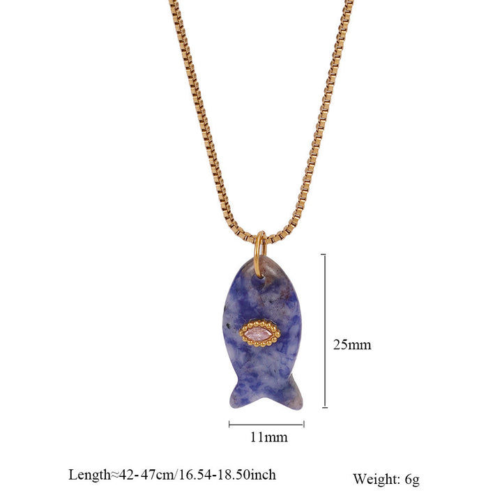 Collana con ciondolo a forma di pesce in pietra naturale Olivenorma