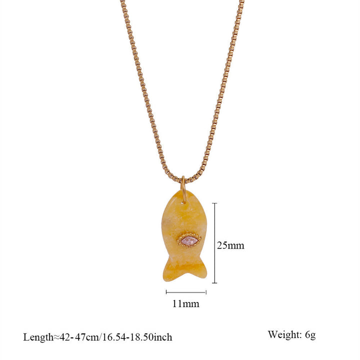 Collana con ciondolo a forma di pesce in pietra naturale Olivenorma