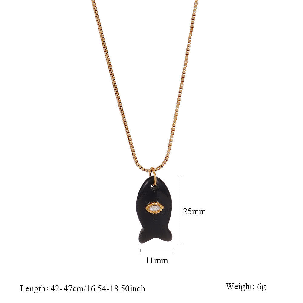 Collana con ciondolo a forma di pesce in pietra naturale Olivenorma
