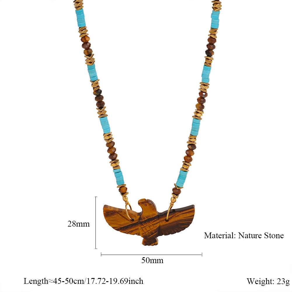 Collana con ciondolo di perline in pietra naturale Olivenorma con aquila intagliata