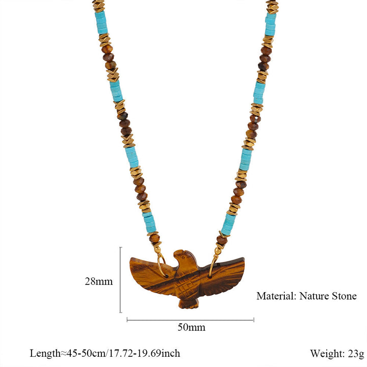Collana con ciondolo di perline in pietra naturale Olivenorma con aquila intagliata