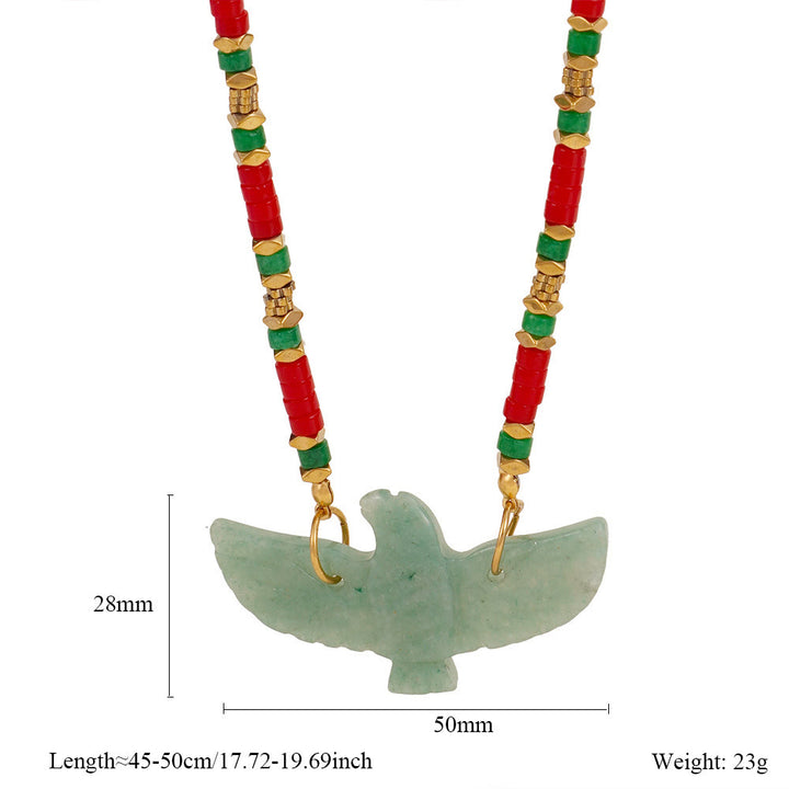 Collana con ciondolo di perline in pietra naturale Olivenorma con aquila intagliata