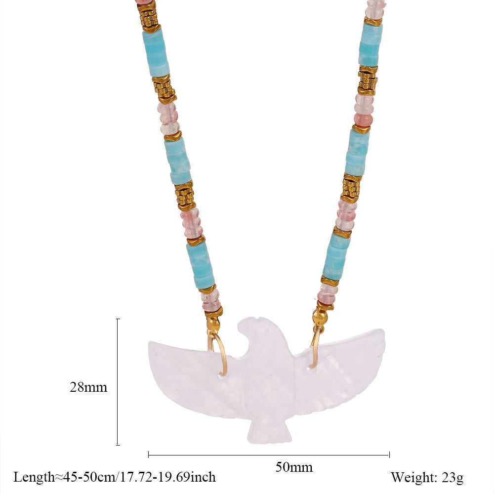 Collana con ciondolo di perline in pietra naturale Olivenorma con aquila intagliata