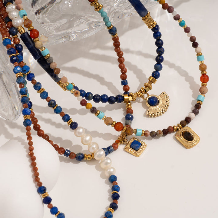 Collana con ciondolo in perline di pietra naturale Olivenorma
