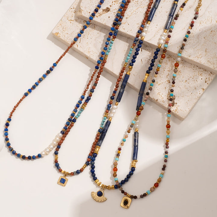 Collana con ciondolo in perline di pietra naturale Olivenorma