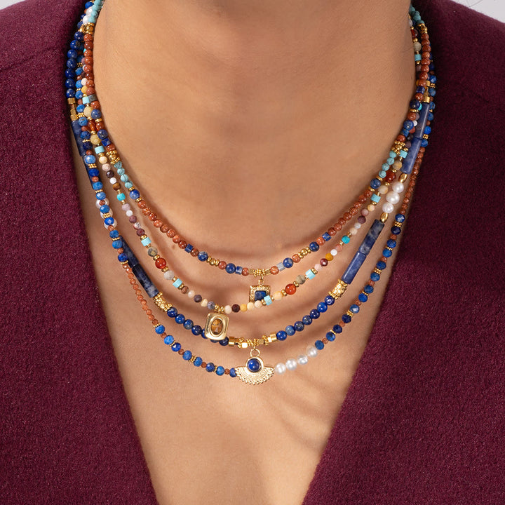 Collana con ciondolo in perline di pietra naturale Olivenorma