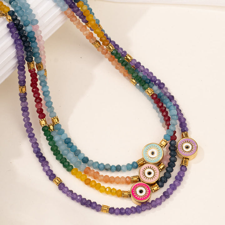 Collana con ciondolo anti-malocchio in perline di cristallo naturale Olivenorma