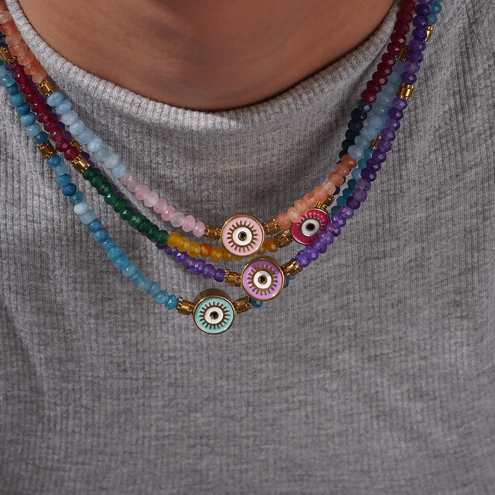 Collana con ciondolo anti-malocchio in perline di cristallo naturale Olivenorma