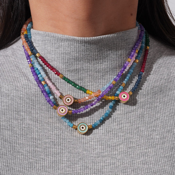 Collana con ciondolo anti-malocchio in perline di cristallo naturale Olivenorma