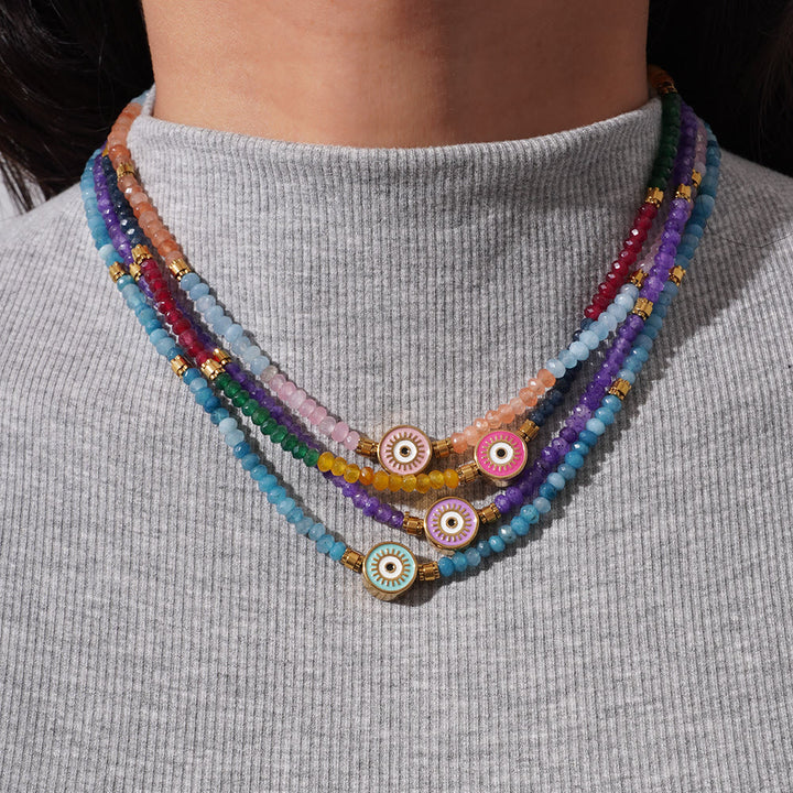 Collana con ciondolo anti-malocchio in perline di cristallo naturale Olivenorma