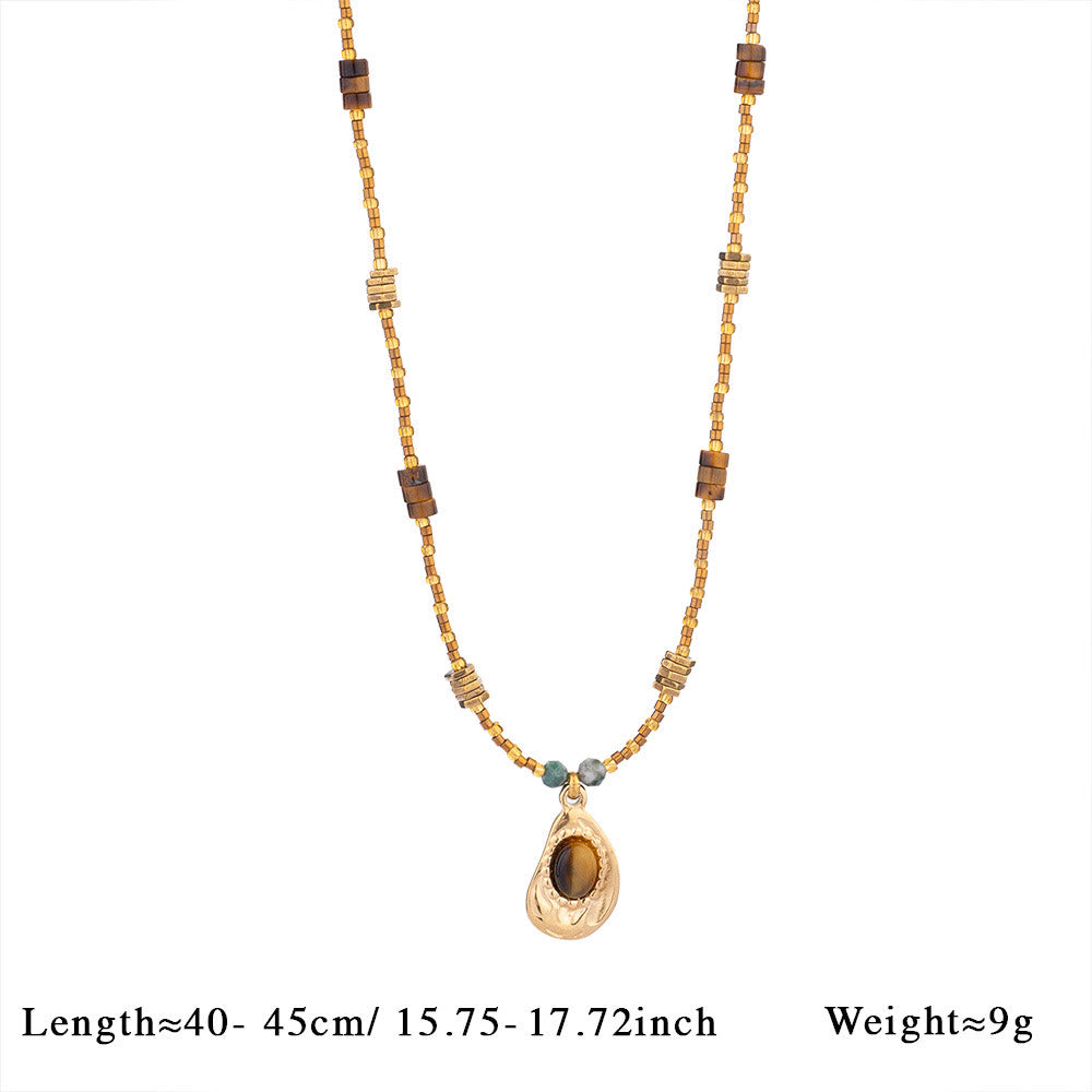 Collana con ciondolo vintage in perline di occhio di tigre naturale Olivenorma - Occhio di tigre e agata muschiata - image 9