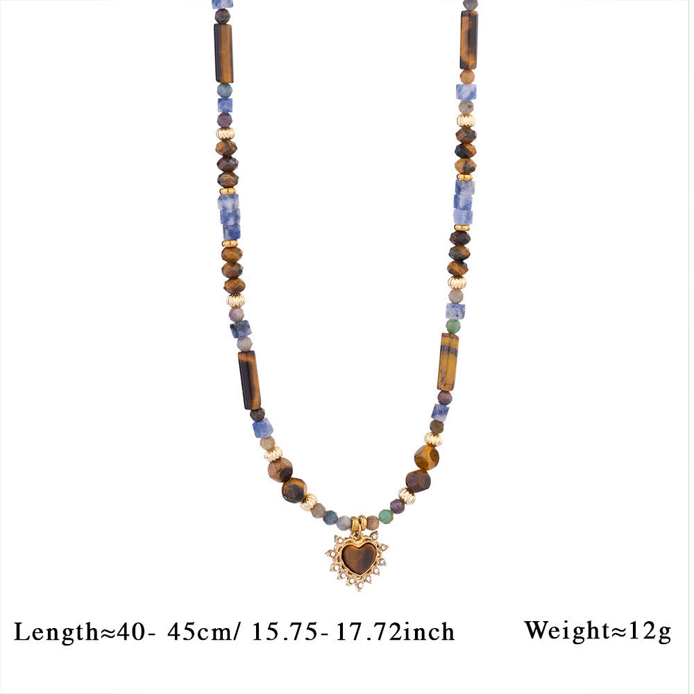 Collana con ciondolo vintage in perline di occhio di tigre naturale Olivenorma - Cianite e occhio di tigre - image 1