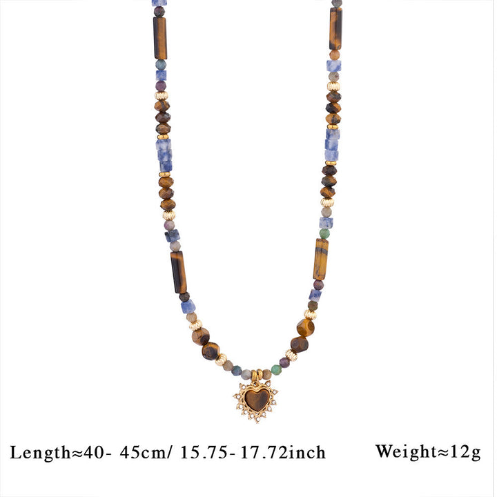 Collana con ciondolo vintage in perline di occhio di tigre naturale Olivenorma - Cianite e occhio di tigre - image 1