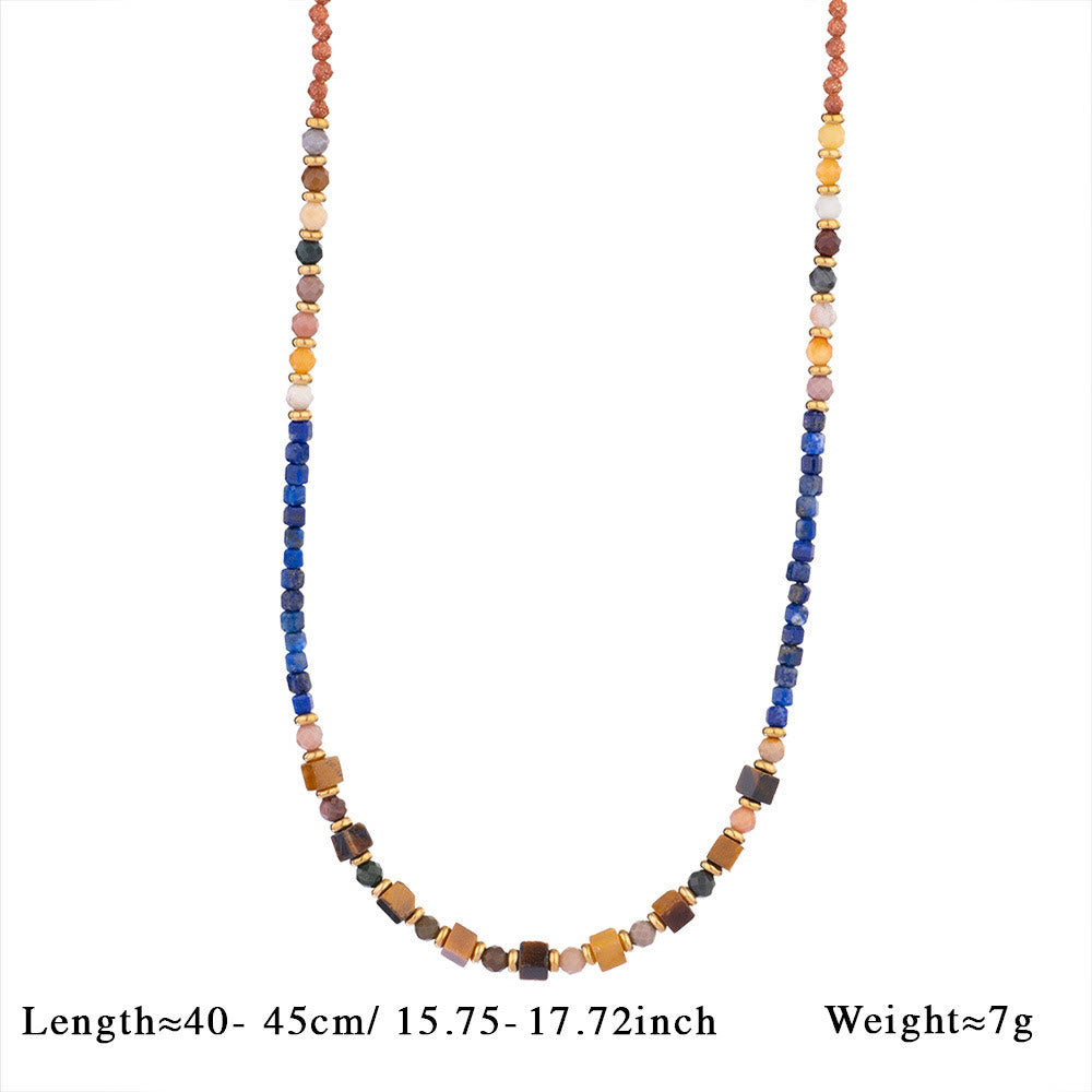 Collana con ciondolo vintage in perline di occhio di tigre naturale Olivenorma - Sodalite blu, arenaria e occhio di tigre - image 6