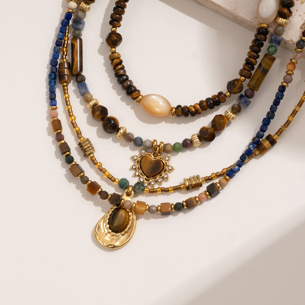 Collana con ciondolo vintage in perline di occhio di tigre naturale Olivenorma