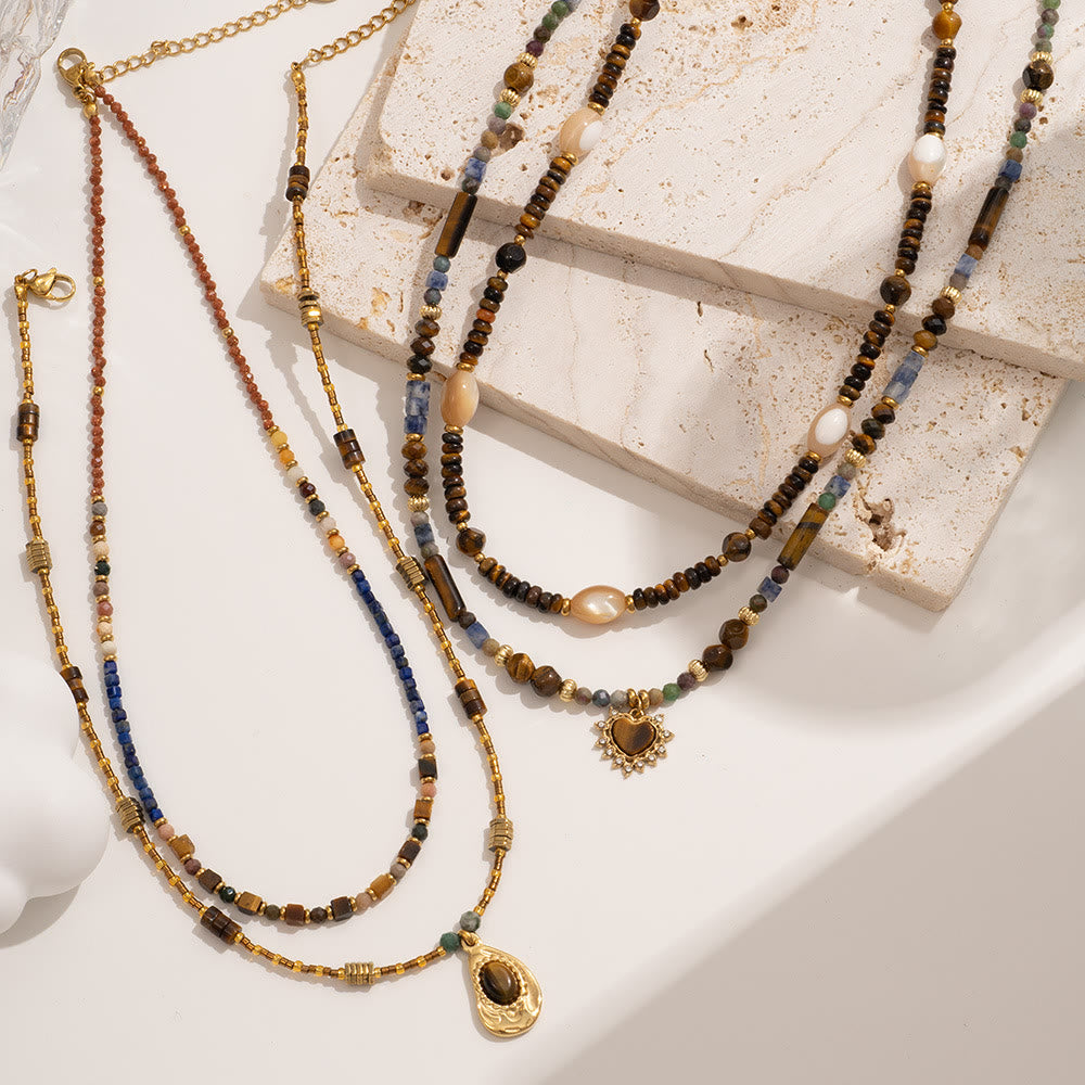 Collana con ciondolo vintage in perline di occhio di tigre naturale Olivenorma