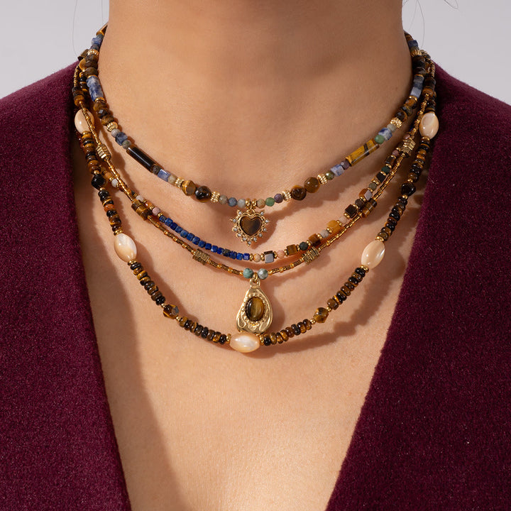 Collana con ciondolo vintage in perline di occhio di tigre naturale Olivenorma