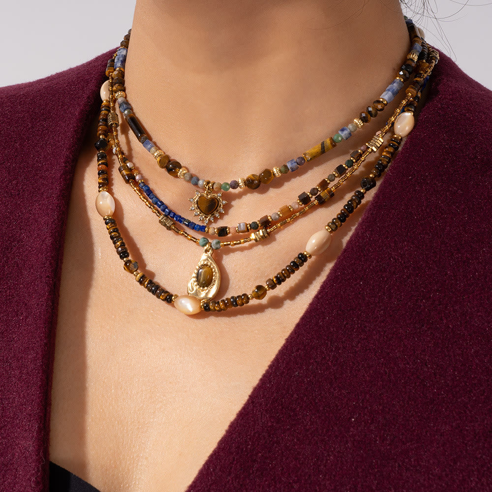 Collana con ciondolo vintage in perline di occhio di tigre naturale Olivenorma