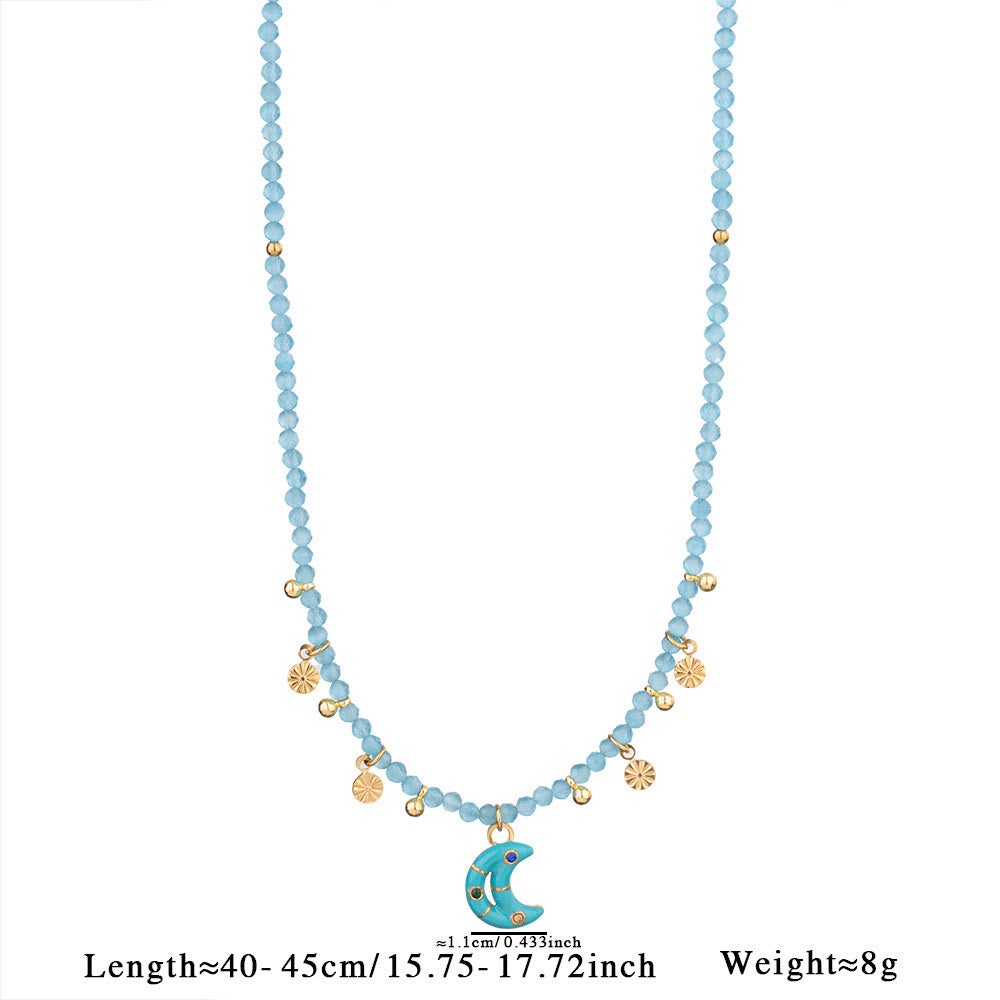 Collana di perline in calcedonio blu acquamarina e amazzonite Olivenorma