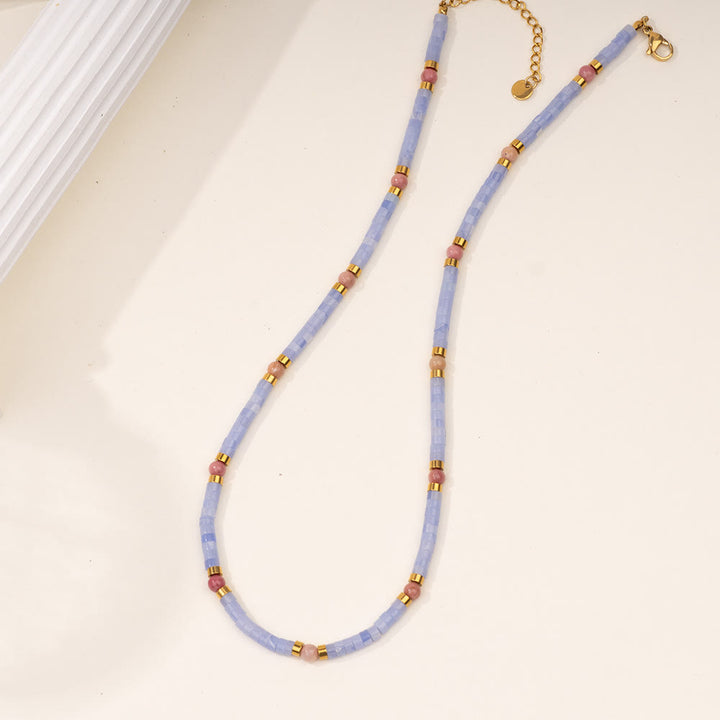 Collana di perline in calcedonio blu acquamarina e amazzonite Olivenorma