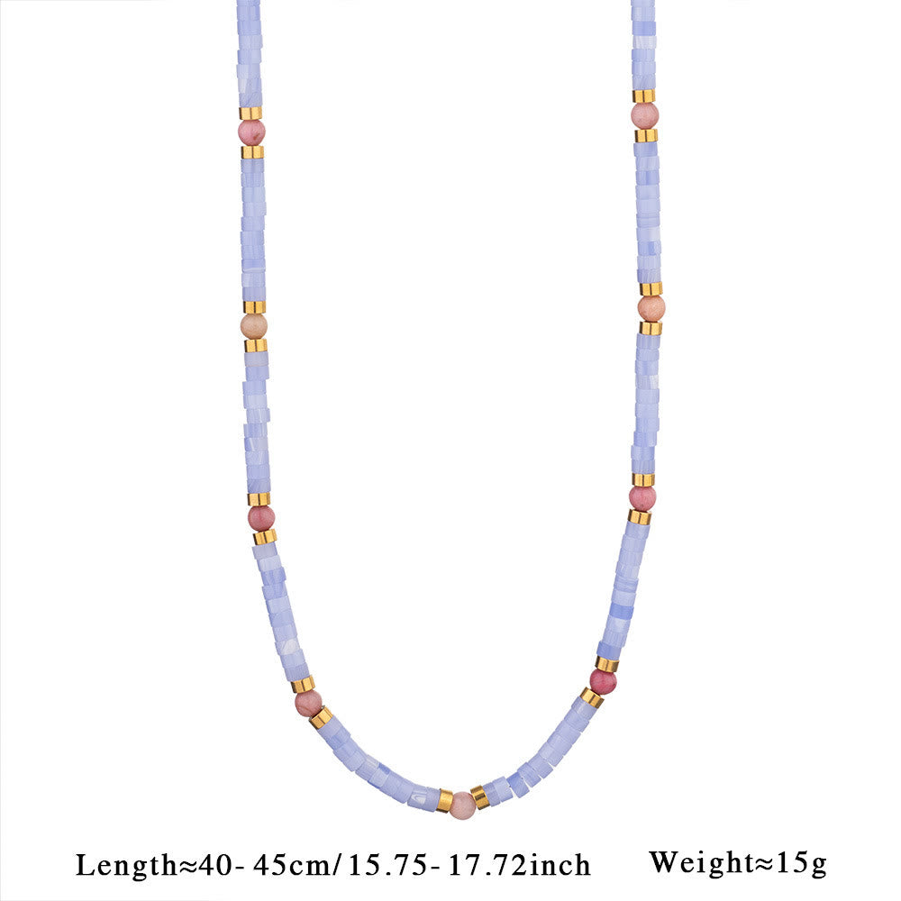 Collana di perline in calcedonio blu acquamarina e amazzonite Olivenorma