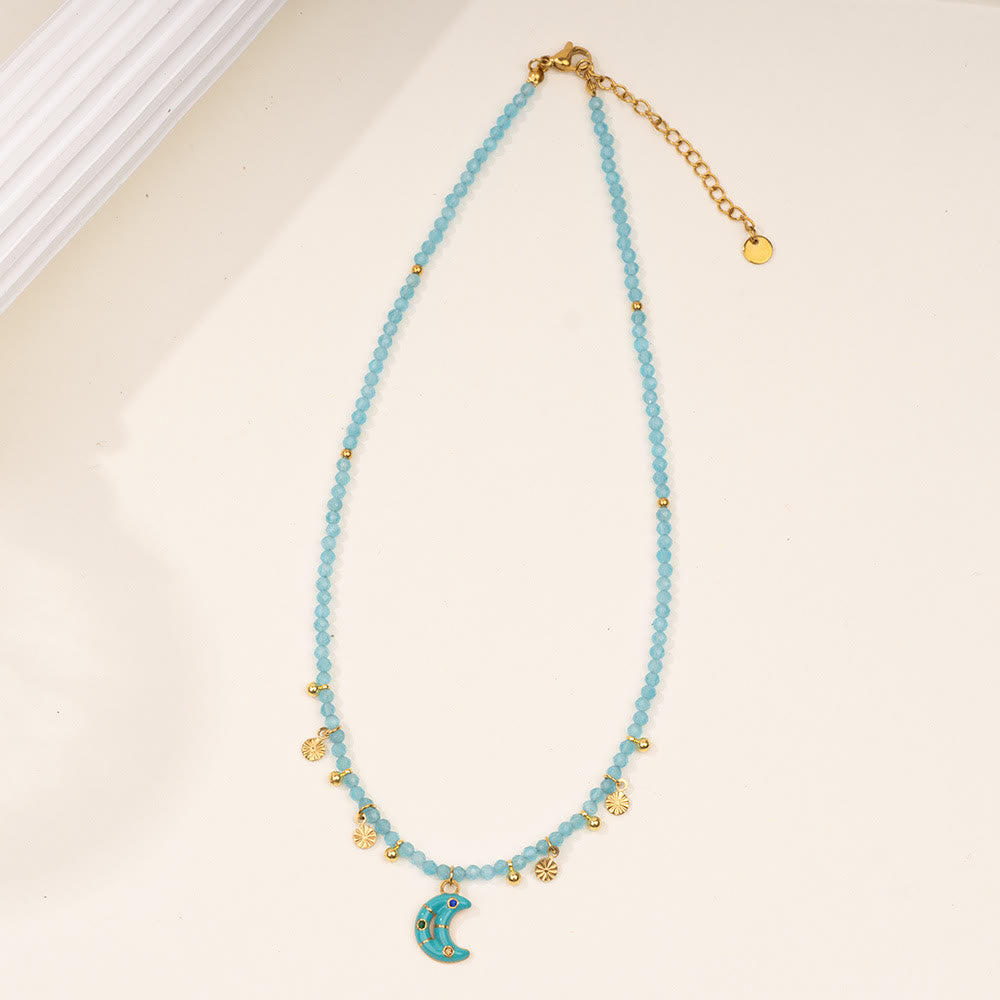 Collana di perline in calcedonio blu acquamarina e amazzonite Olivenorma