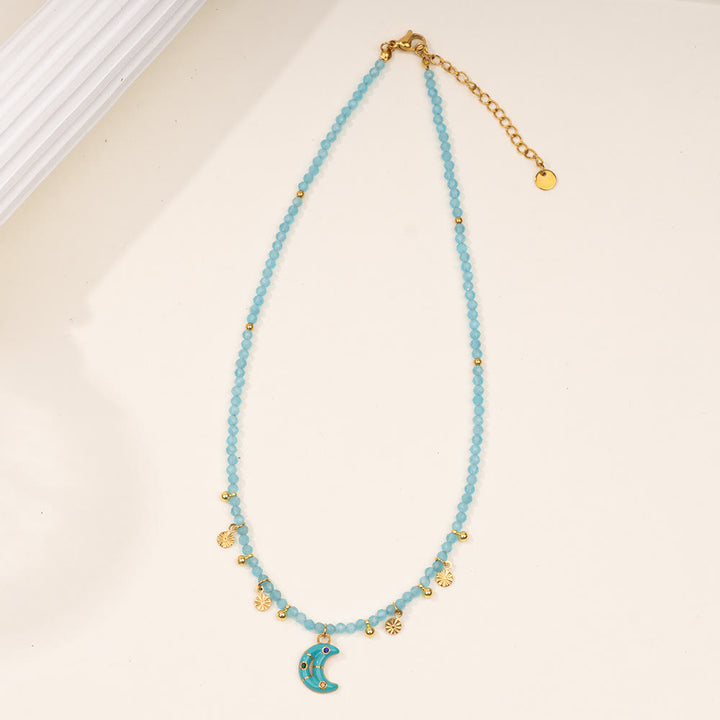 Collana di perline in calcedonio blu acquamarina e amazzonite Olivenorma