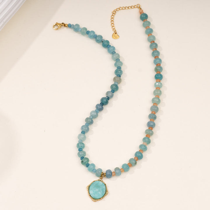 Collana di perline in calcedonio blu acquamarina e amazzonite Olivenorma