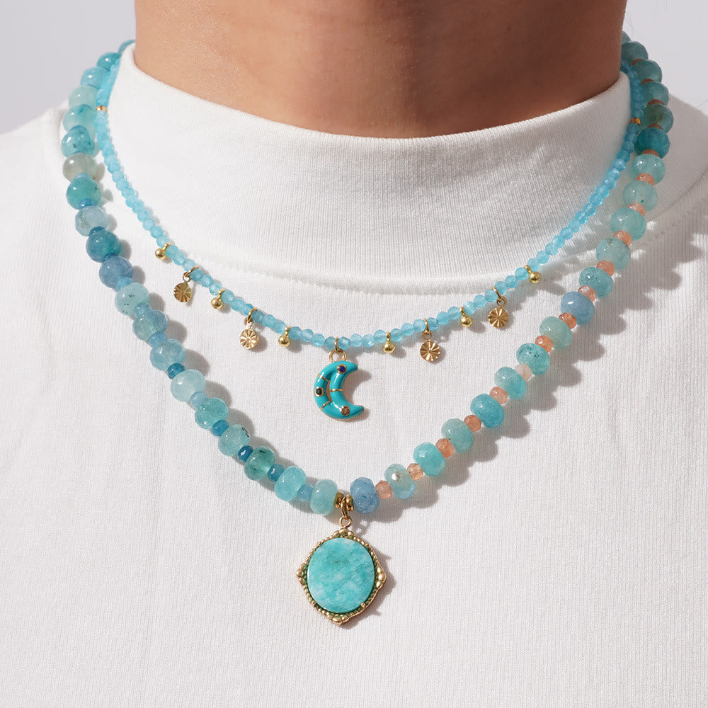 Collana di perline in calcedonio blu acquamarina e amazzonite Olivenorma