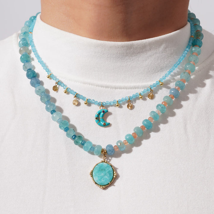 Collana di perline in calcedonio blu acquamarina e amazzonite Olivenorma
