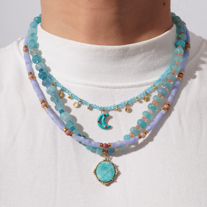 Collana di perline in calcedonio blu acquamarina e amazzonite Olivenorma