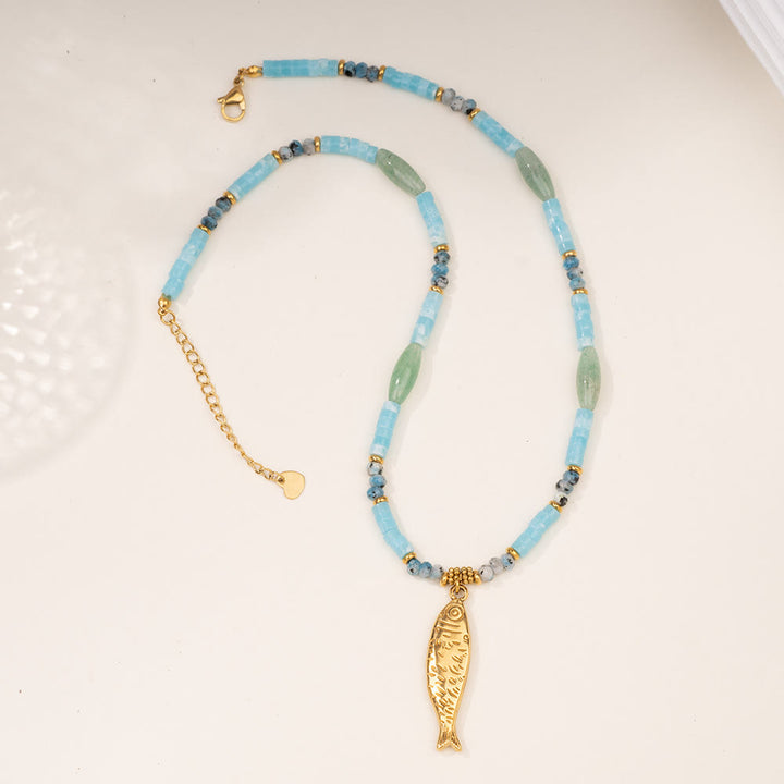 Collana con ciondolo a forma di pesce in acciaio inossidabile con perline di cristallo Olivenorma