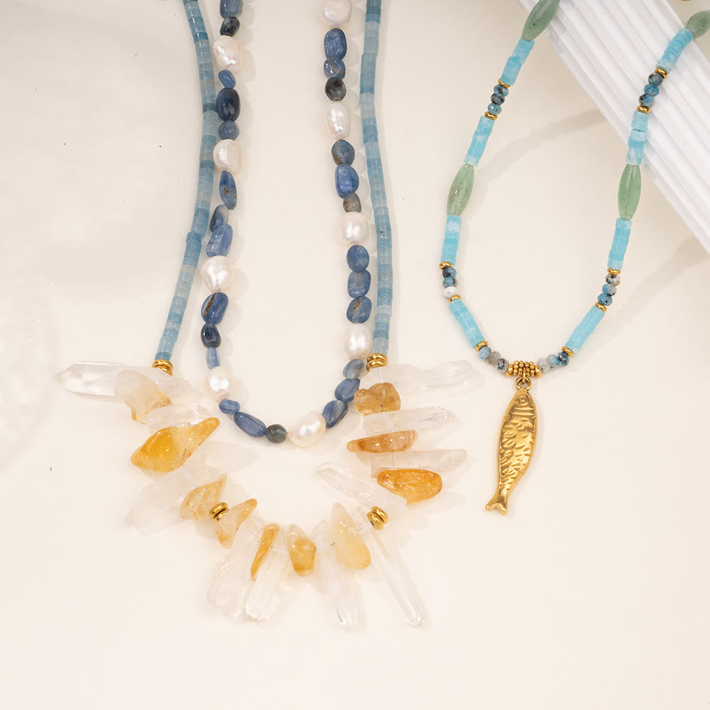 Collana con ciondolo a forma di pesce in acciaio inossidabile con perline di cristallo Olivenorma