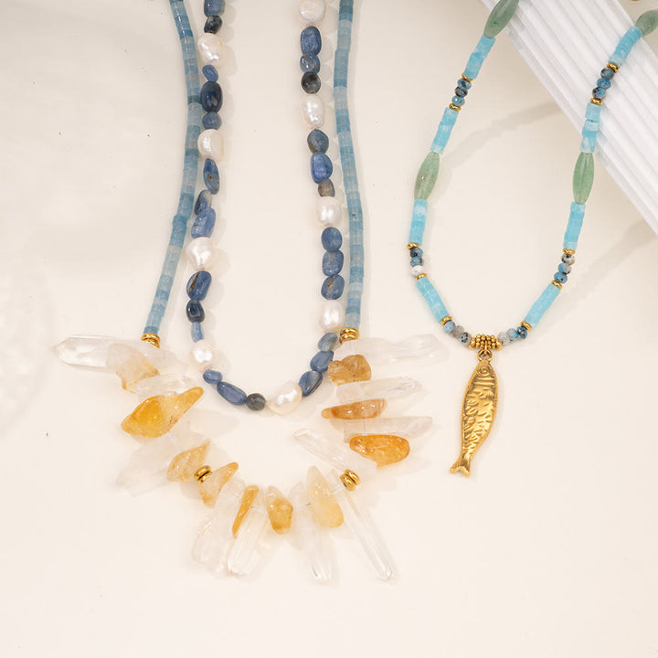 Collana con ciondolo a forma di pesce in acciaio inossidabile con perline di cristallo Olivenorma