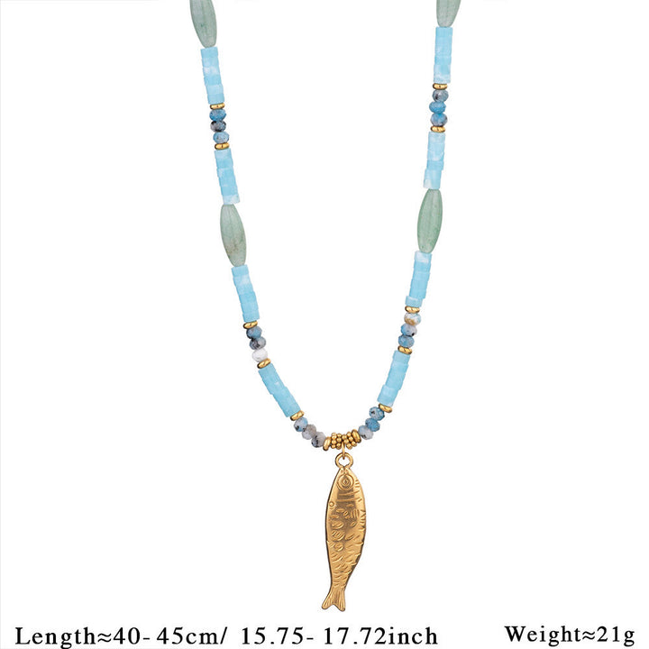Collana con ciondolo a forma di pesce in acciaio inossidabile con perline di cristallo Olivenorma