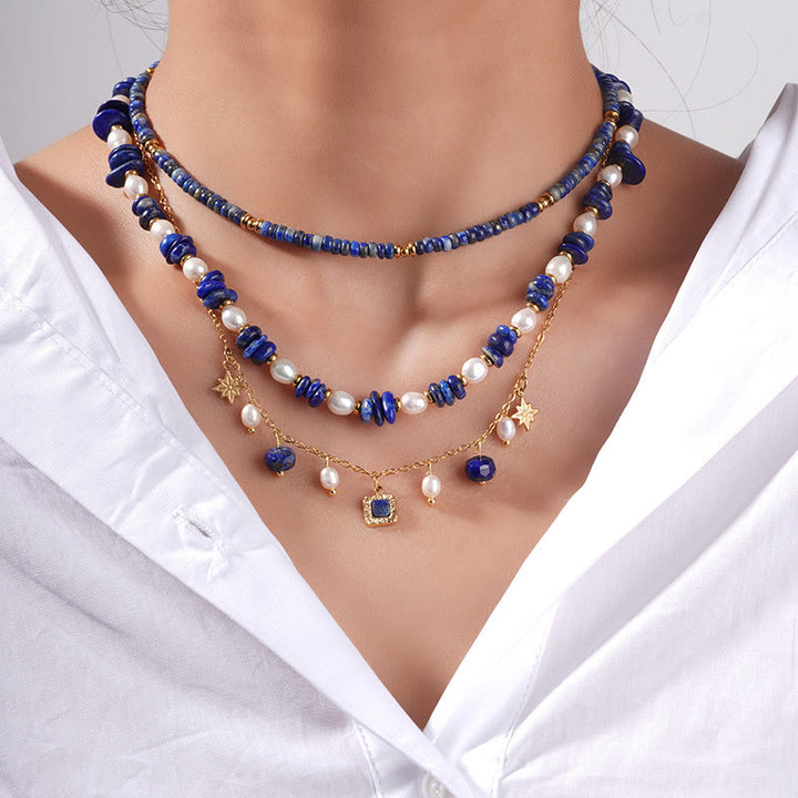 Collana di perle di lapislazzuli di perle d'acqua dolce Olivenorma