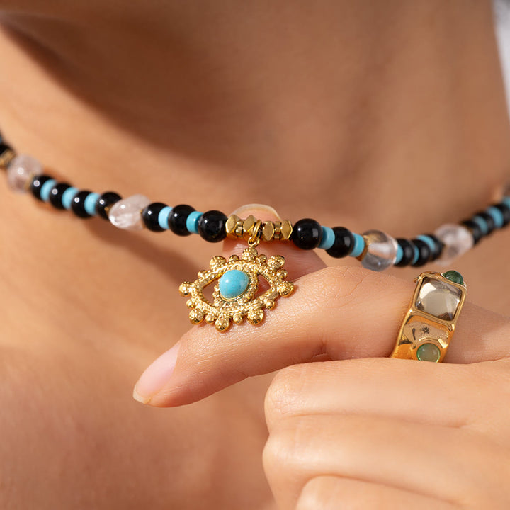 Collana con perle di occhio di tigre e ametista Olivenorma Evil Eye