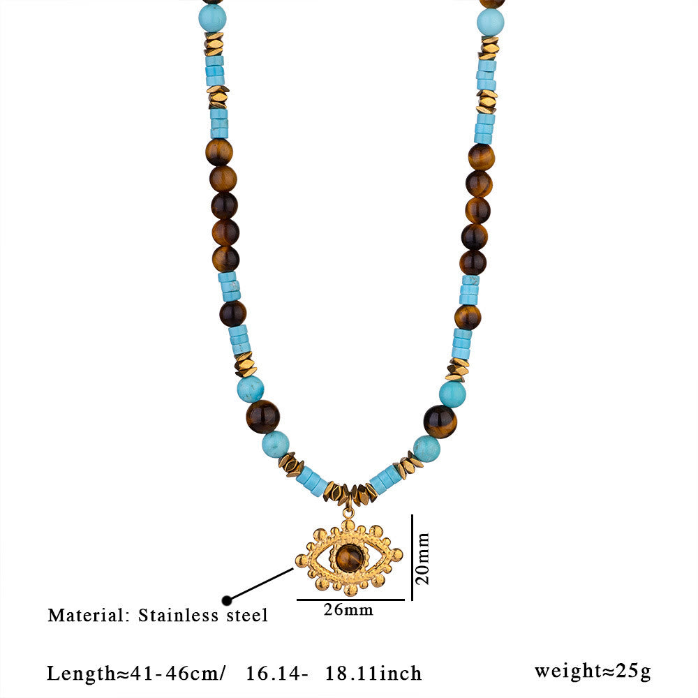 Collana con perle di occhio di tigre e ametista Olivenorma Evil Eye